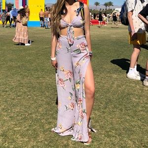 Two piece purple floral set, in good condition